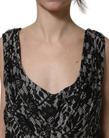 Dolce & Gabbana Black White Floral Lace Sleeveless Midi Dress