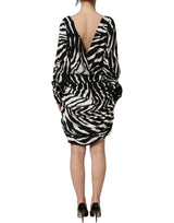 Dolce & Gabbana Black White Zebra Ruched Silk Mini Dress