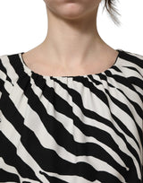 Dolce & Gabbana Black White Zebra Ruched Silk Mini Dress