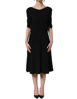 Dolce & Gabbana Black Viscose Short Sleeve A-line Midi Dress