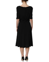 Dolce & Gabbana Black Viscose Short Sleeve A-line Midi Dress