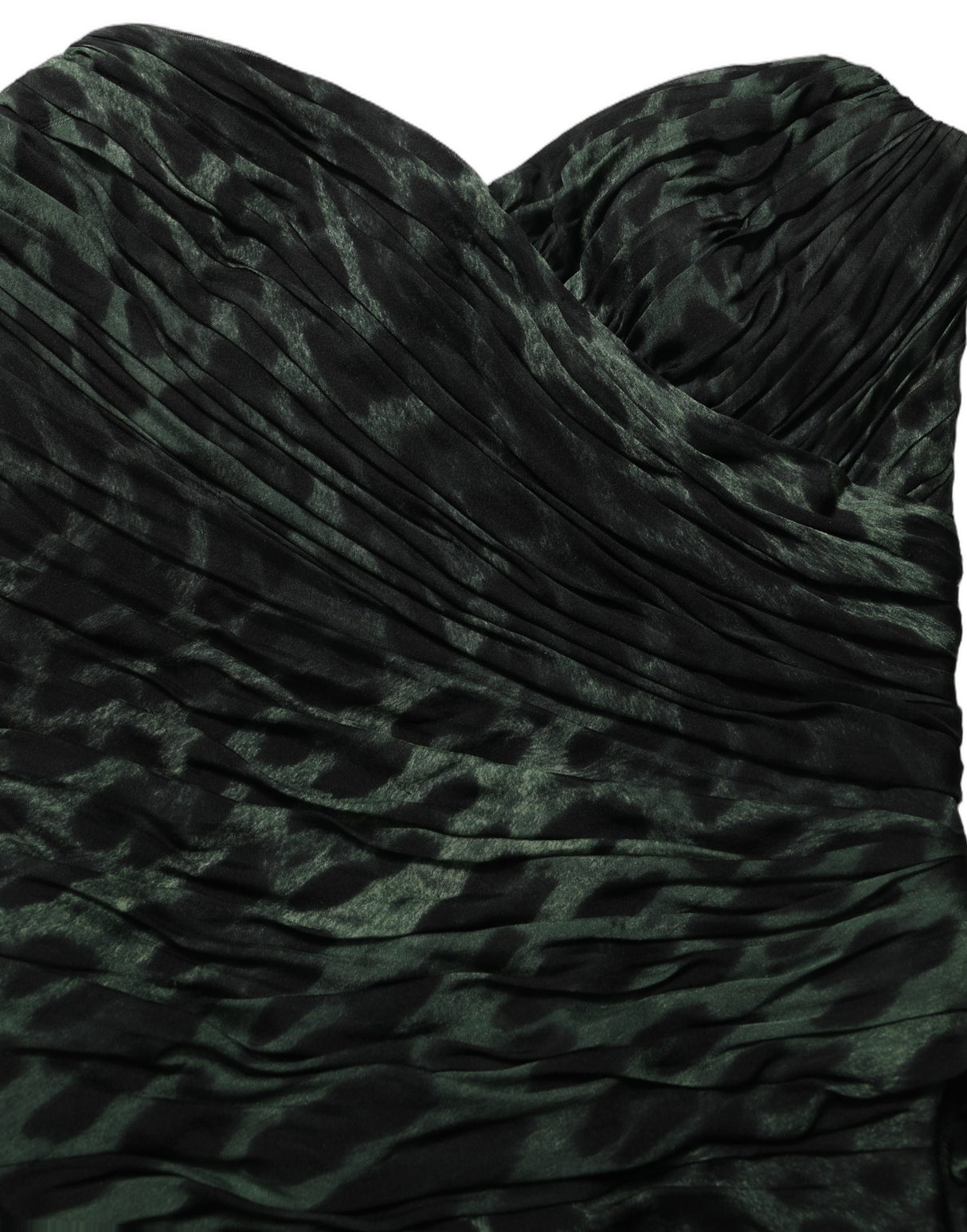 Dolce & Gabbana Green Leopard Print Bustier Draped Midi Dress