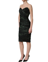Dolce & Gabbana Green Leopard Print Bustier Draped Midi Dress