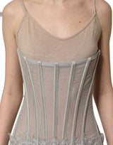 Dolce & Gabbana Gray Lace Corset Style Bodice Maxi Dress
