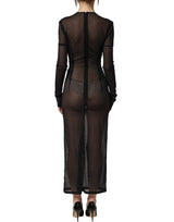 Dolce & Gabbana Black Long Sleeve Sheer Fitted Maxi Dress
