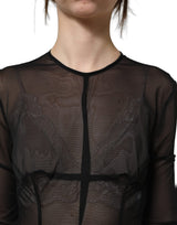 Dolce & Gabbana Black Long Sleeve Sheer Fitted Maxi Dress