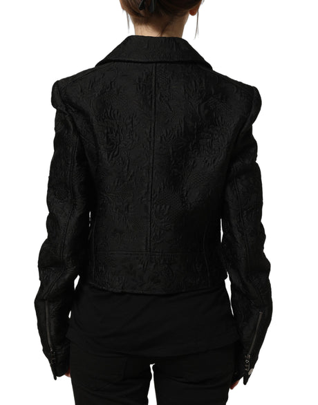 Dolce & Gabbana Black Floral Brocade Biker Blouson Jacket