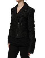 Dolce & Gabbana Black Floral Brocade Biker Blouson Jacket