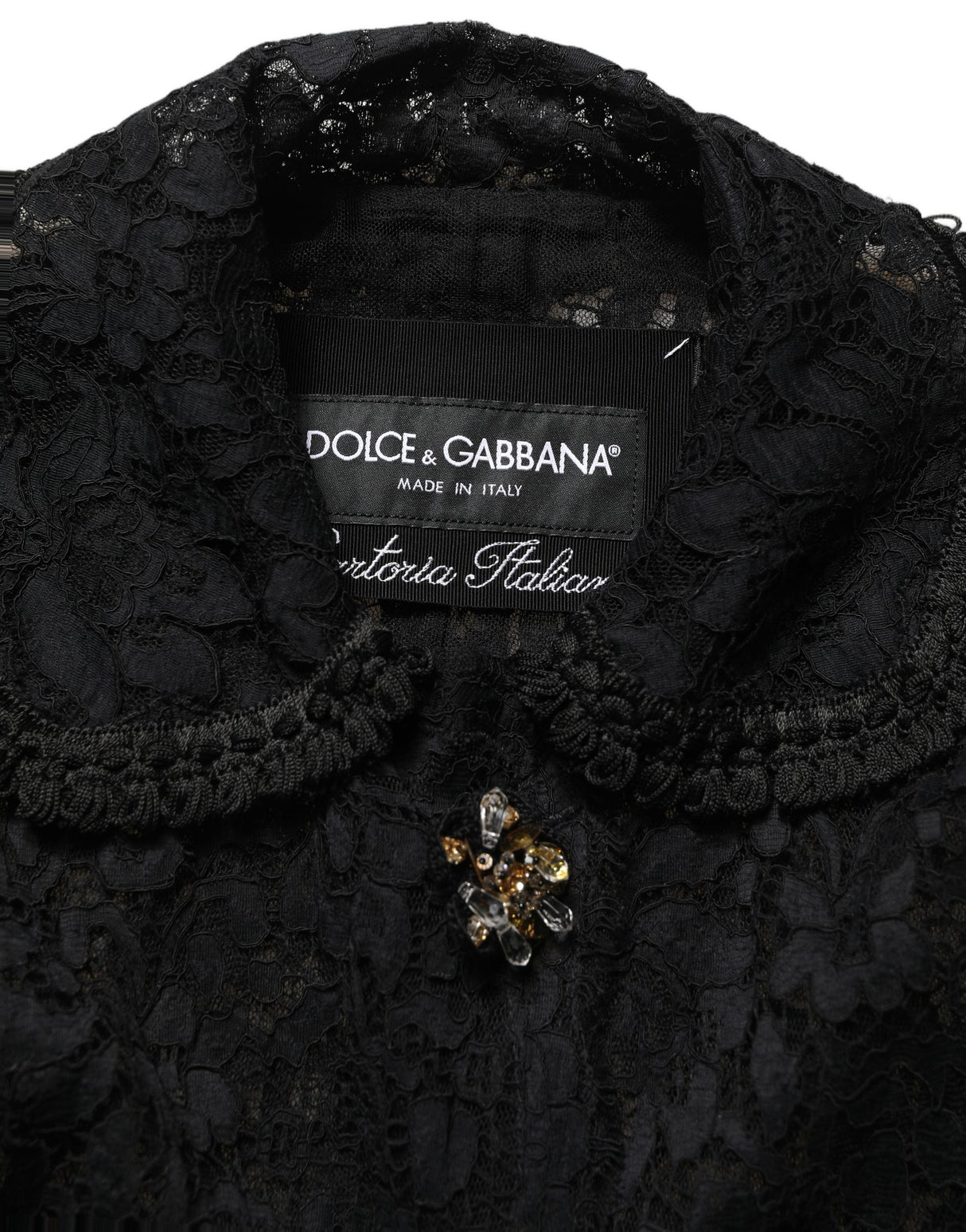 Dolce & Gabbana Black Embellished Guipure Lace Coat Jacket