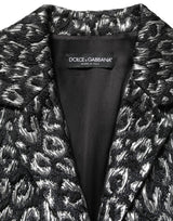 Dolce & Gabbana Black Silver Jacquard Leopard Coat Jacket