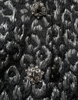 Dolce & Gabbana Black Silver Jacquard Leopard Coat Jacket