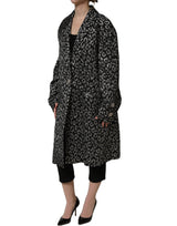 Dolce & Gabbana Black Silver Jacquard Leopard Coat Jacket