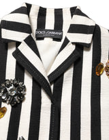 Dolce & Gabbana Black White Striped Embellished Coat Jacket