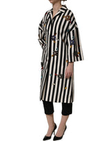 Dolce & Gabbana Black White Striped Embellished Coat Jacket