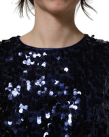 Dolce & Gabbana Blue Sequined Sleeveless Cropped Tank Top