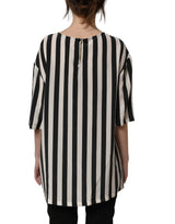 Dolce & Gabbana Black White Stripes Round Neck Blouse Top