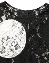 Dolce & Gabbana Black White Floral Lace Short Sleeve Blouse Top