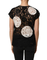 Dolce & Gabbana Black White Floral Lace Short Sleeve Blouse Top