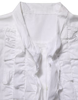 Dolce & Gabbana White Ruffled Bib Long Sleeves Blouse Top