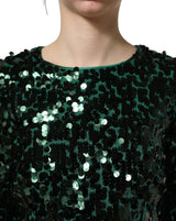 Dolce & Gabbana Green Sequined Long Sleeves Crop Blouse Top