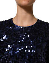Dolce & Gabbana Blue Sequined Long Sleeves Crop Blouse Top