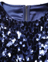Dolce & Gabbana Blue Sequined Long Sleeves Crop Blouse Top
