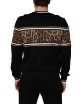 Dolce & Gabbana Black Leopard Wool Crew Neck Men Pullover Sweater