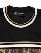 Dolce & Gabbana Black Leopard Wool Crew Neck Men Pullover Sweater