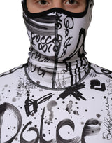 Dolce & Gabbana White Jersey Graffiti Print Balaclava Hood Sweater