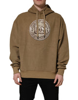 Dolce & Gabbana Brown Cotton Logo Coin Hooded Pullover Sweater