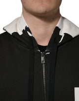 Dolce & Gabbana Black Cotton Logo Hooded Full Zip Sweater