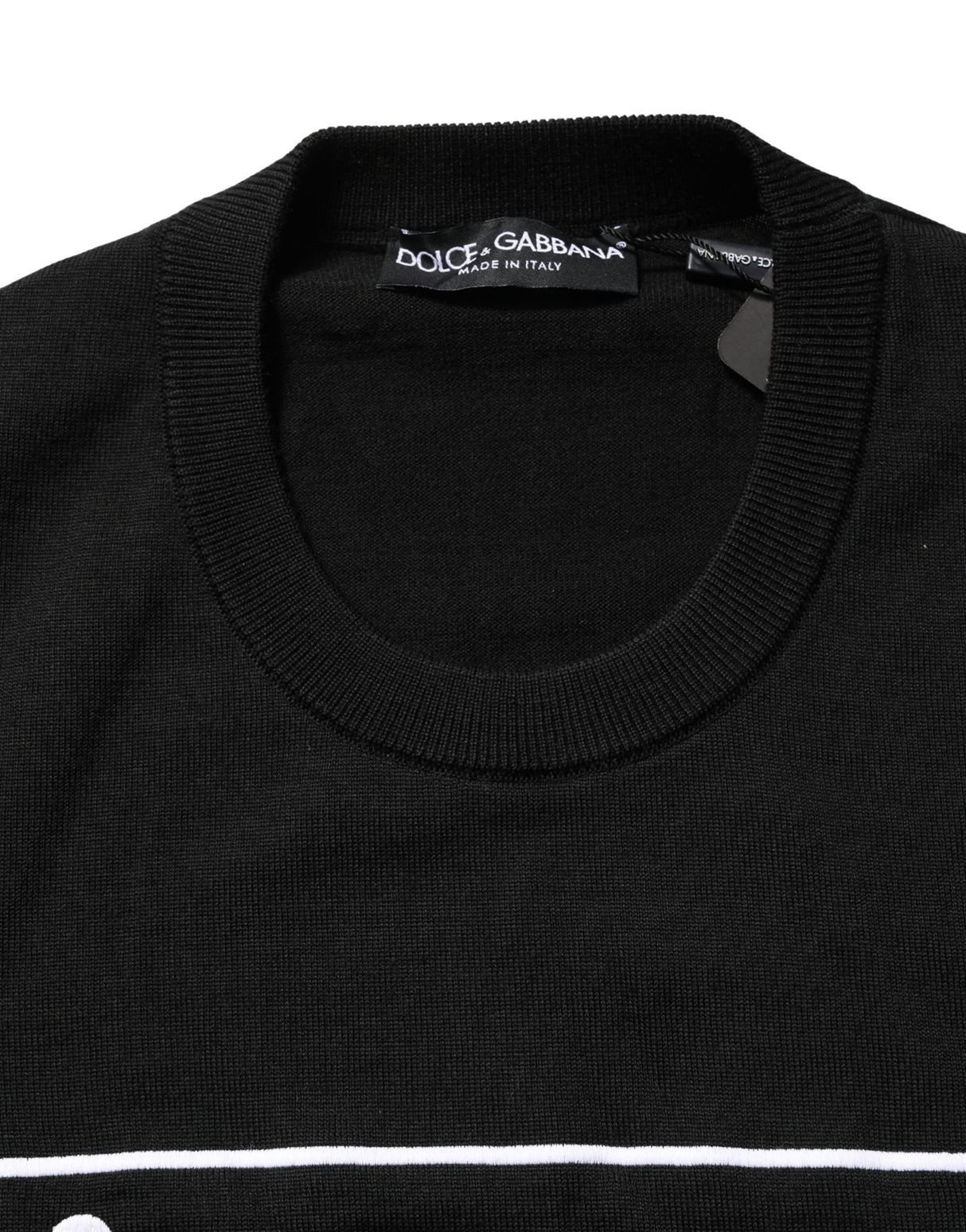 Dolce & Gabbana Black Graphic Logo Crew Neck Wool Pullover Sweater