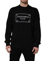 Dolce & Gabbana Black Graphic Logo Crew Neck Wool Pullover Sweater