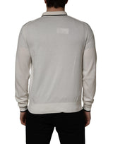 Dolce & Gabbana White Cotton Blend Men Polo Pullover Sweater