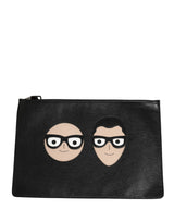 Dolce & Gabbana Black #DGFamily Embellished Leather Clutch Borse Bag