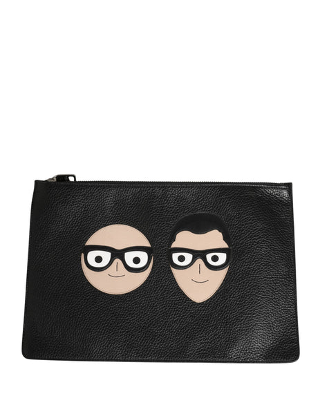 Dolce & Gabbana Black #DGFamily Embellished Leather Clutch Borse Bag
