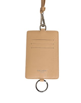 Dolce & Gabbana Beige Leather Logo Embossed Lanyard Card Holder Wallet