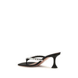 Amina Muaddi Black Silk Stiletto Heel Sandals