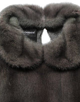 Dolce & Gabbana Dark Gray Mink Fur Round Collar Blouse Top