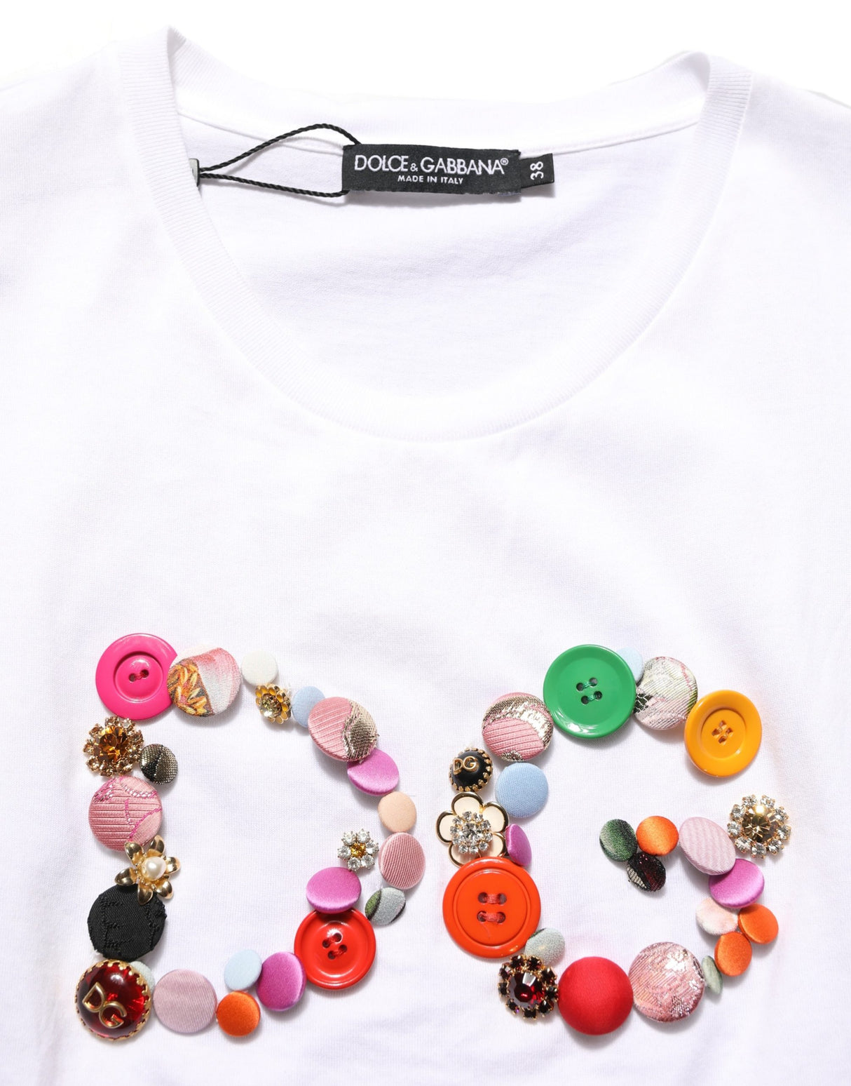 Dolce & Gabbana White DG Logo Embellished Round Neck T-shirt