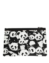Dolce & Gabbana Black White Panda Print Nylon Clutch Men Pouch Borse Bag