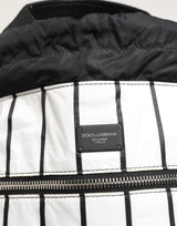 Dolce & Gabbana Black White Striped Polyester Drawstring Backpack Men Bag