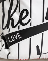 Dolce & Gabbana Black White Striped Polyester Drawstring Backpack Men Bag