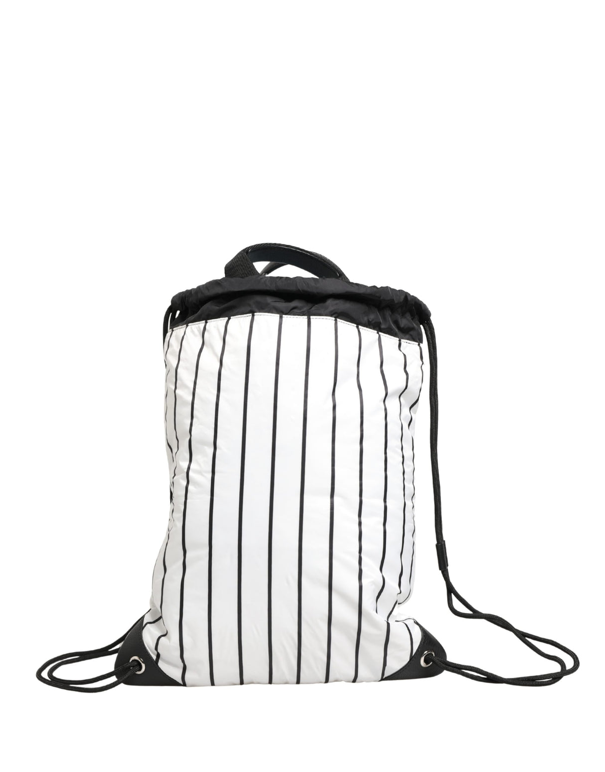 Dolce & Gabbana Black White Striped Polyester Drawstring Backpack Men Bag