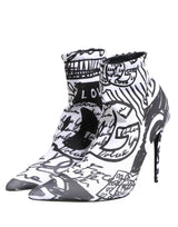 Dolce & Gabbana White Graffiti Stretch Ankle Boots Shoes