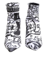 Dolce & Gabbana White Graffiti Stretch Ankle Boots Shoes