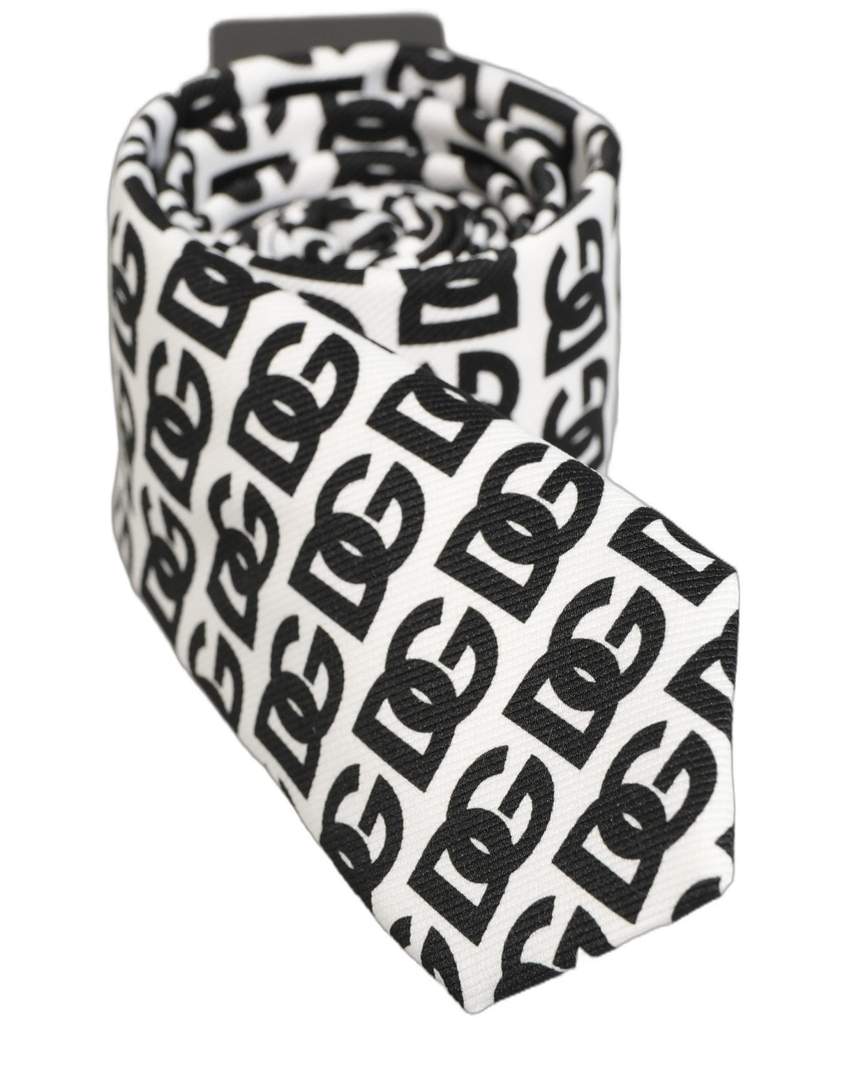 Dolce & Gabbana White Black Logo Monogram Wide Adjustable Men Necktie Tie