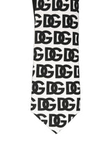 Dolce & Gabbana White Black Logo Monogram Wide Adjustable Men Necktie Tie