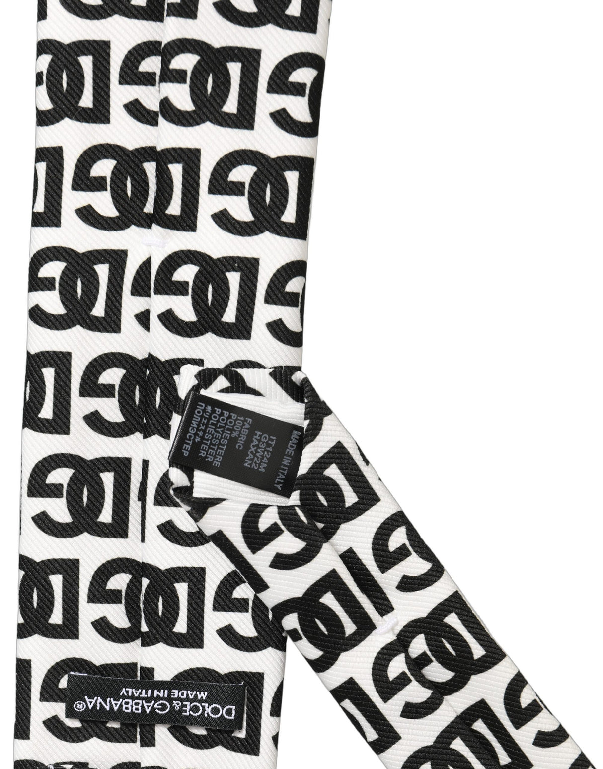 Dolce & Gabbana White Black Logo Monogram Wide Adjustable Men Necktie Tie