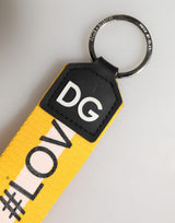 Dolce & Gabbana Yellow Logo Polyester Silver Brass Holder Keychain Keyring